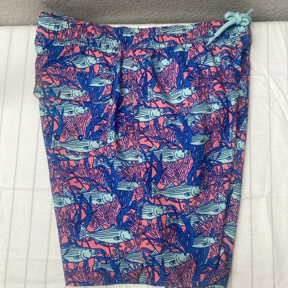 VINEYARD VINES Chappy Print Swim Trunks - Coral Papaya Passion Size Large